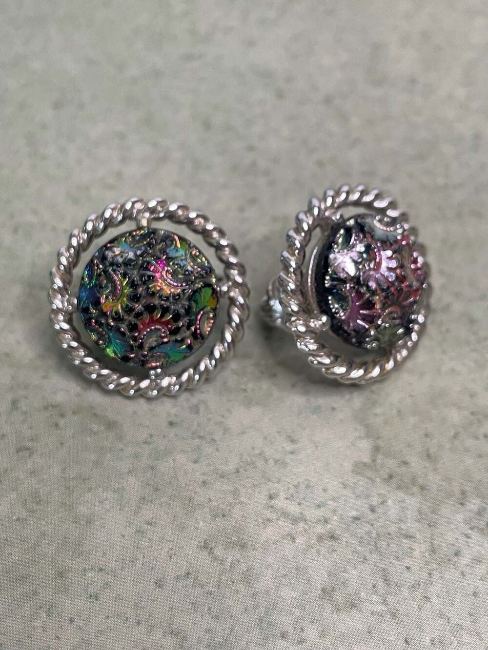 Sarah Coventry Northern Lights Clip Earrings Iridescent Glass